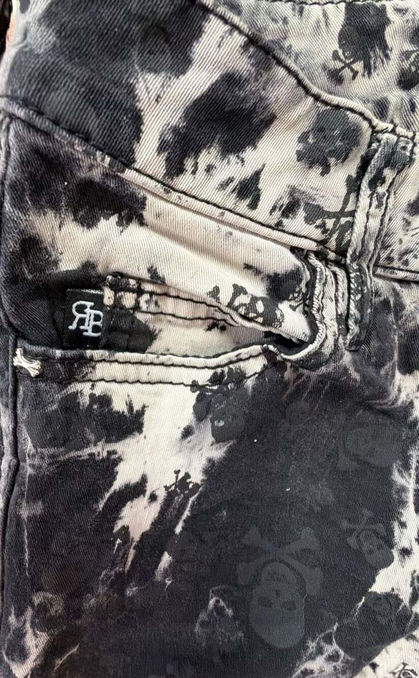 Royal Bones Skull Tie Dye Marble Skinny Jeans Size 0 - Picture 3 of 6